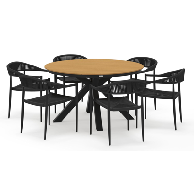 Tora tuinset rond in zwart aluminium en polywood met 6 Guarda tuinstoelen