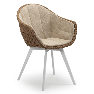 Pagino tuinstoel in wit aluminium en bruin ronde wicker met zitkussen in All Weather Cosytica Madagascar Oak