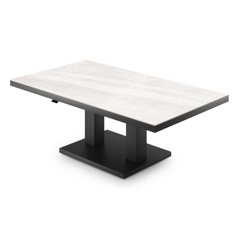 Cirello pop-up loungetafel rechthoekig in zwart aluminium en volkeramiek Taj Mahal - L 140 x B 80 x H 49.7 cm
