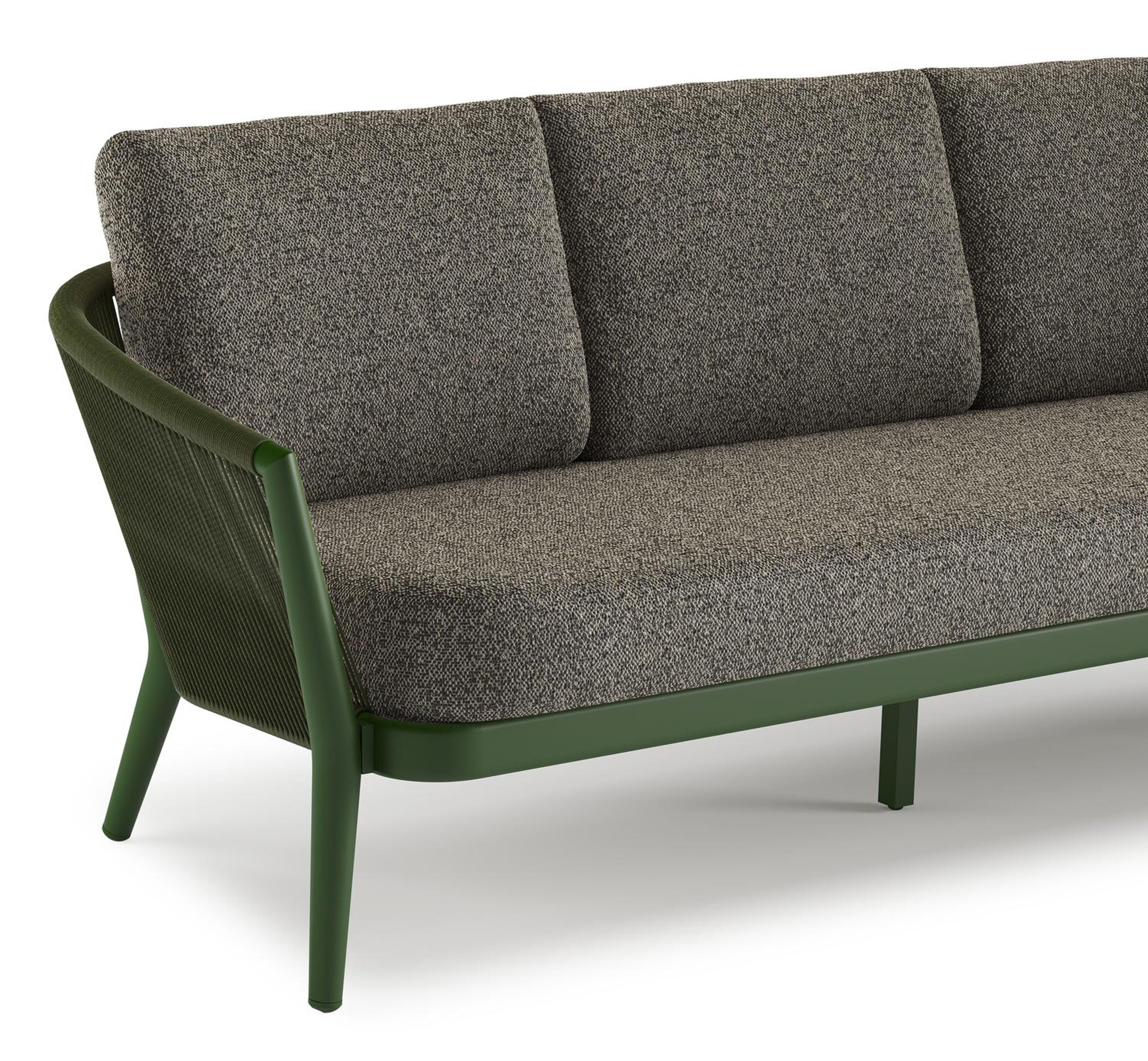 Orso loungeset in groen aluminium en groen verticaal geweven ronde rope met Marbella Tunder all weather cosytica kussen