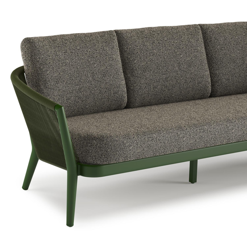 Orso loungeset in groen aluminium en groen verticaal geweven ronde rope met Marbella Tunder all weather cosytica kussen