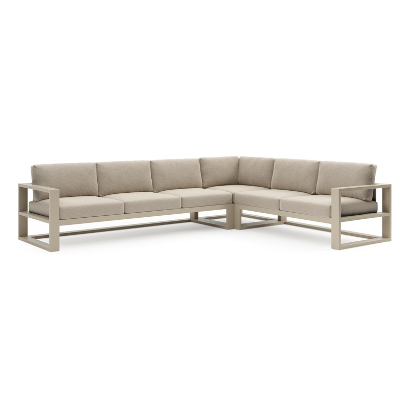 Salon de jardin d'angle Verato en aluminium beige et coussins en all weather cosytica marbella beige