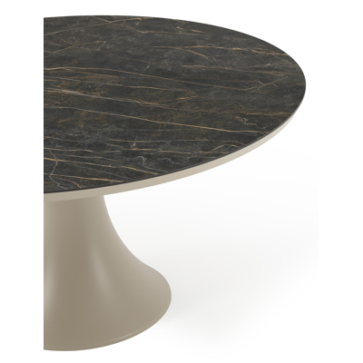 Table de jardin Fano ronde en aluminium beige et céramique pleine Black Obsession - Diam. 148 x Haut. 75 cm