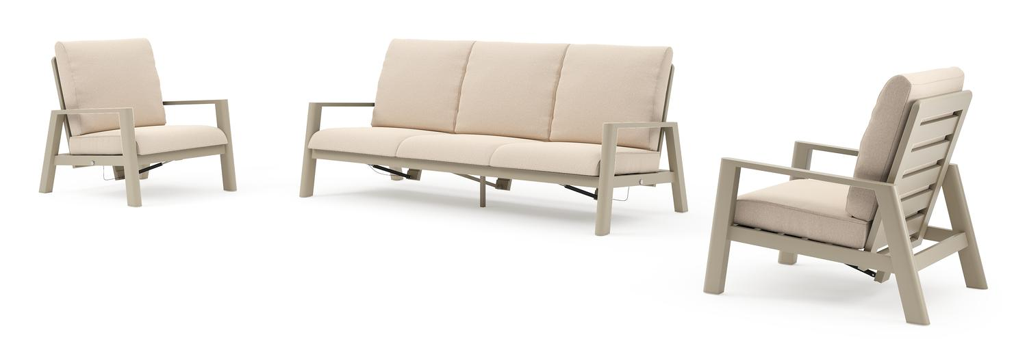 Cirello loungeset in beige aluminium met heritage papyrus all weather sunbrella® luxe kussen