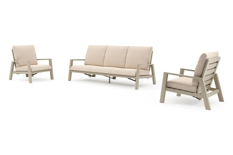 Salon de jardin Cirello en aluminium beige et coussins en all weather sunbrella® luxe heritage papyrus