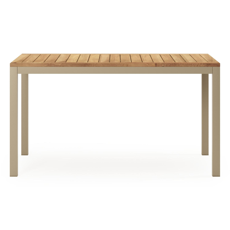 Ensemble de jardin Feltro en aluminium beige et sintered stone natural finish avec 4 chaises de jardin empilable Calobra