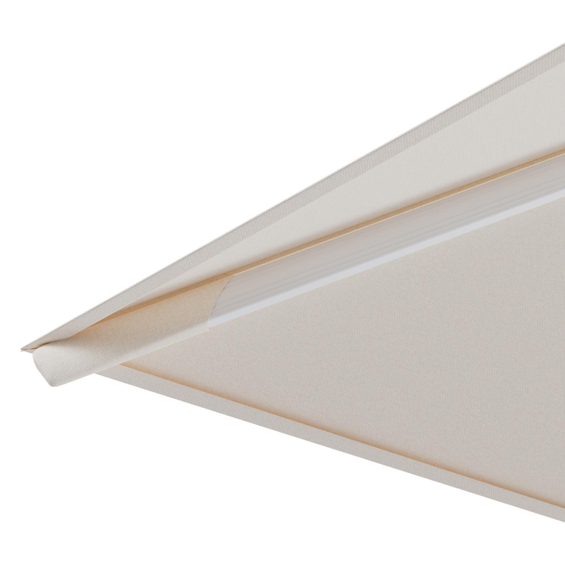 Rufina zweefparasol met tiltfunctie in wit aluminium en Natte Linen Chalk All Weather Sunbrella® Luxe parasoldoek - L1 300 x L2 300 cm met parasolvoet Minore 150 kg met wielen