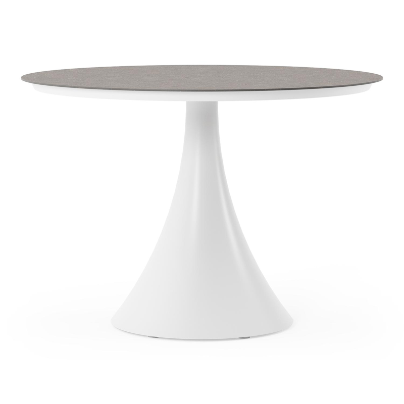 Table de jardin Fano ronde en aluminium blanc et céramique pleine Wulong - Diam. 110 x Haut. 75 cm