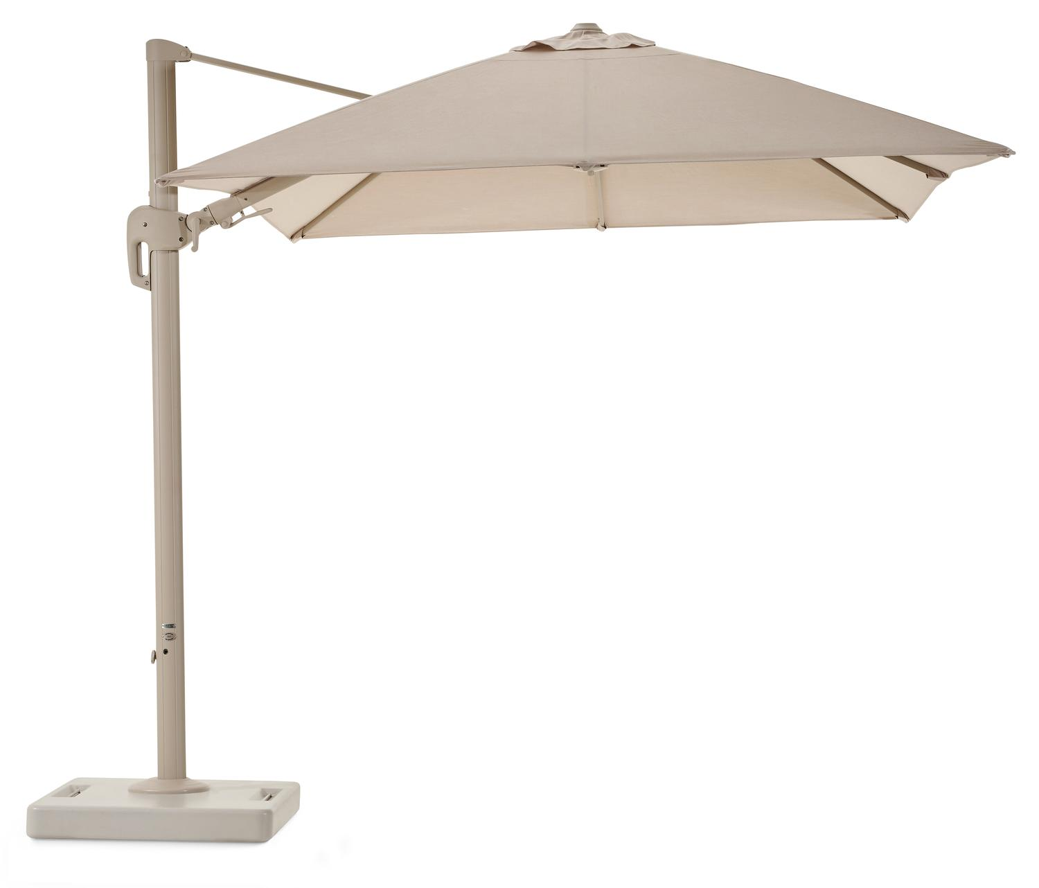 Rufina zweefparasol met tiltfunctie in beige aluminium en beige Sunbrella® Premium parasoldoek - L1 250 x L2 350 cm met Lapido XL parasolvoet 160 kg