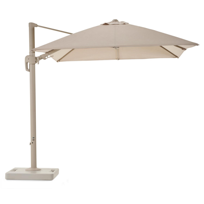 Rufina zweefparasol met tiltfunctie in beige aluminium en beige Sunbrella® Premium parasoldoek - L1 250 x L2 350 cm met Lapido XL parasolvoet 160 kg