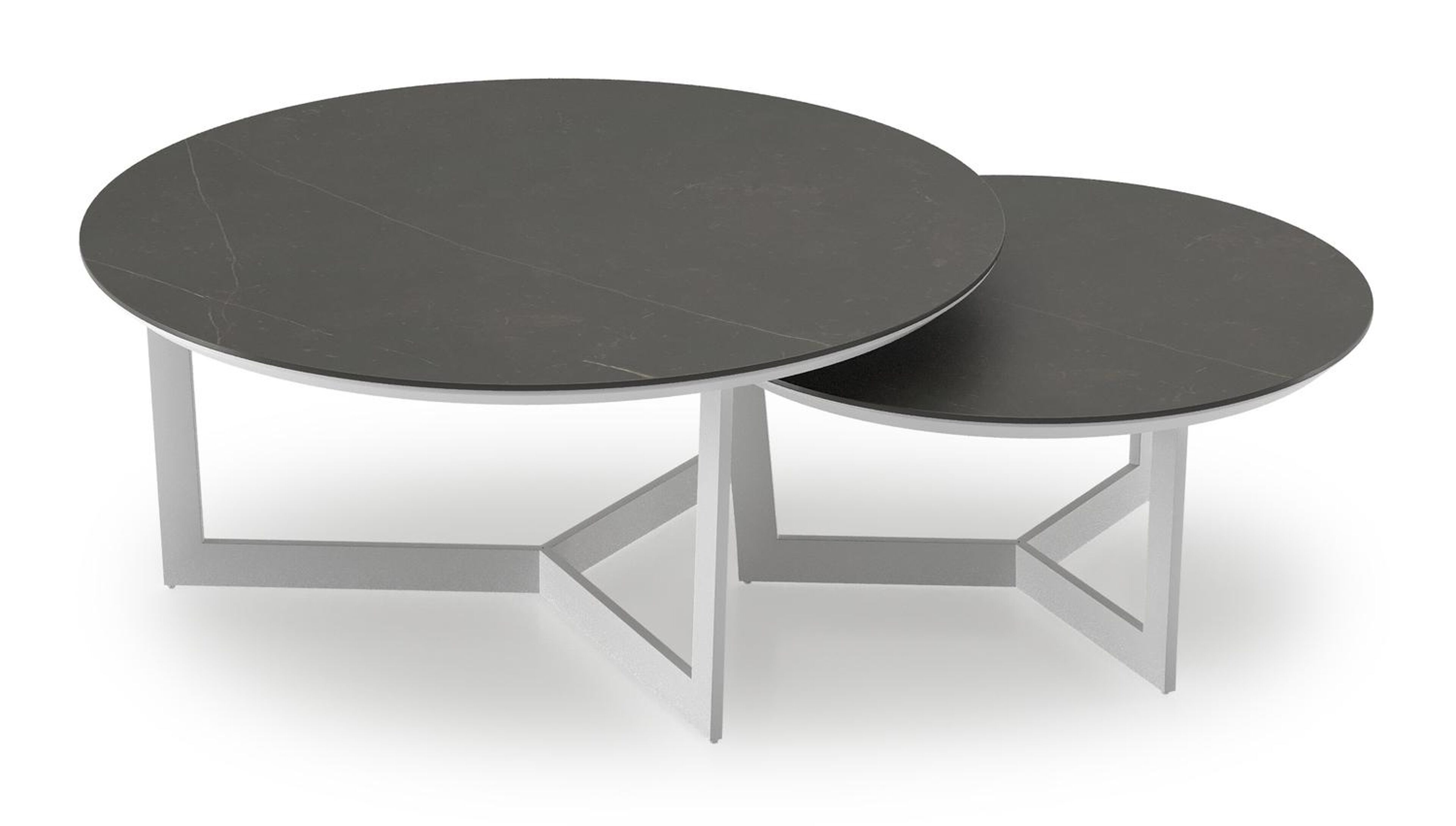 Lacrima set van 2 loungetafels rond in wit aluminium en volkeramiek Calatorao - Dia. 85/65 x H 35/30 cm