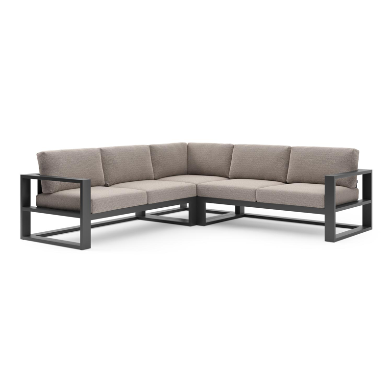 Verato loungehoek in zwart aluminium met wander granite all weather sunbrella® luxe kussen