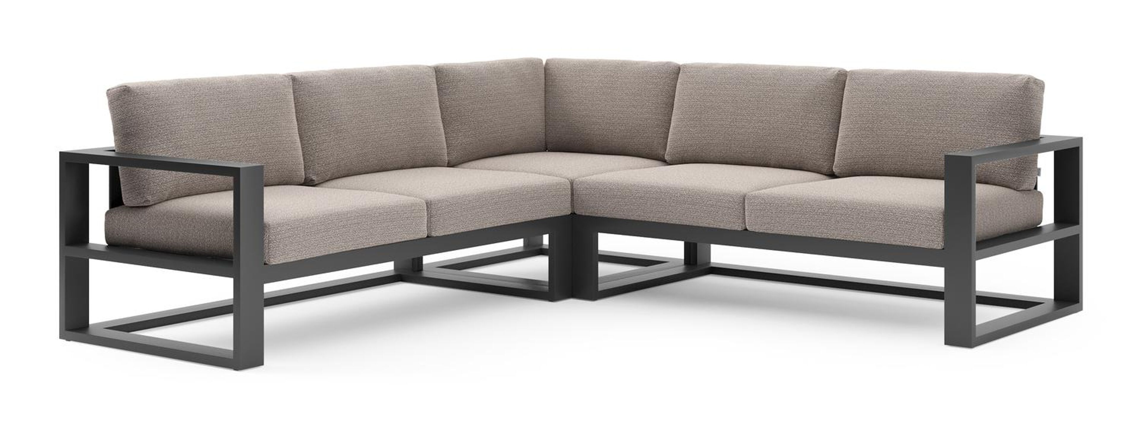 Verato loungehoek in zwart aluminium met wander granite all weather sunbrella® luxe kussen