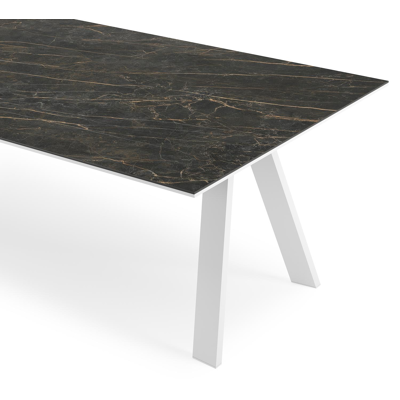 Table de jardin Cesano rectangulaire en aluminium blanc et céramique pleine Black Obsession - Lg. 280 x Lrg. 110 x Haut. 75 cm