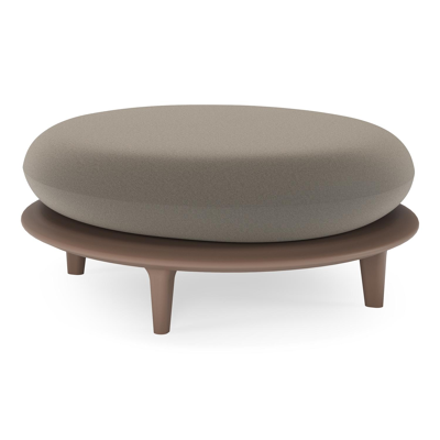 Pouf Bomero en aluminium taupe et coussin en all weather sunbrella® luxe natte carbon beige