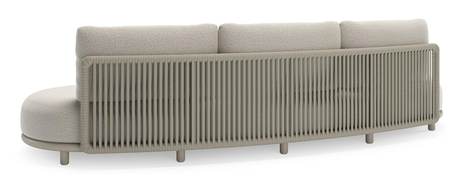 CanapÃ© de jardin Lomano en aluminium beige et corde luxe plate tissÃ©e verticalement beige et coussins en all weather solica Firenze Natural