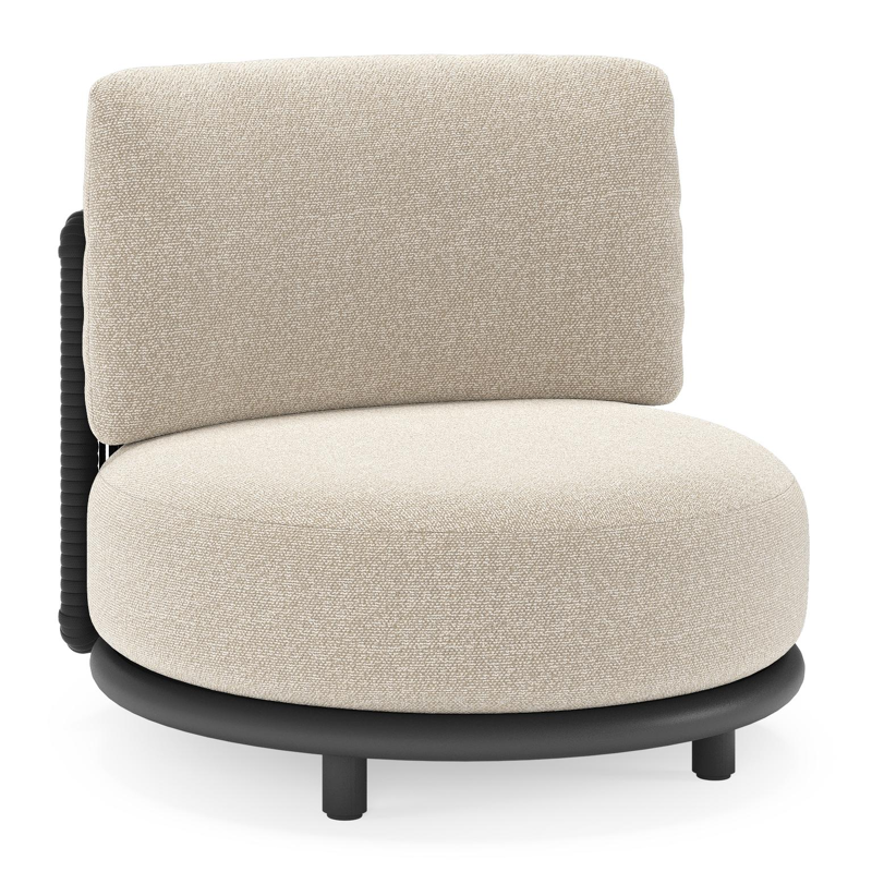 Lomano loungestoel in zwart aluminium en beige verticaal geweven luxe vlakke rope met marbella ecru all weather cosytica kussen