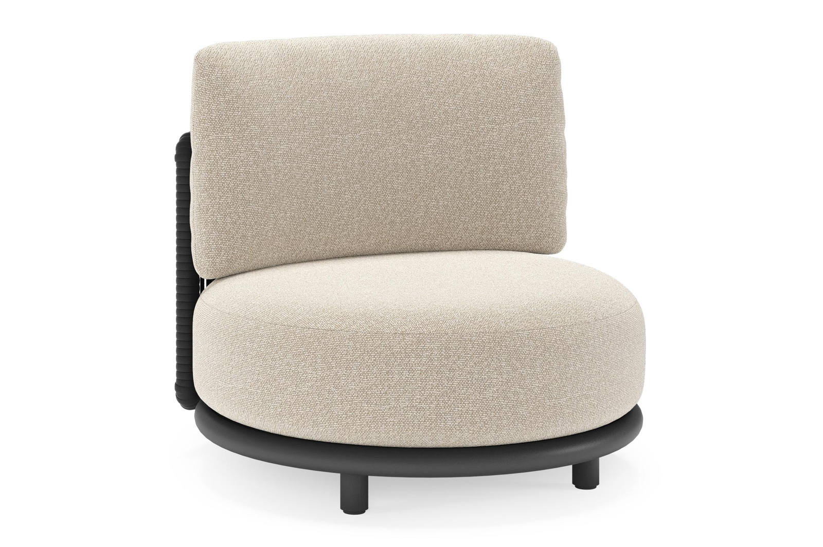 Lomano loungestoel in zwart aluminium en beige verticaal geweven luxe vlakke rope met marbella ecru all weather cosytica kussen