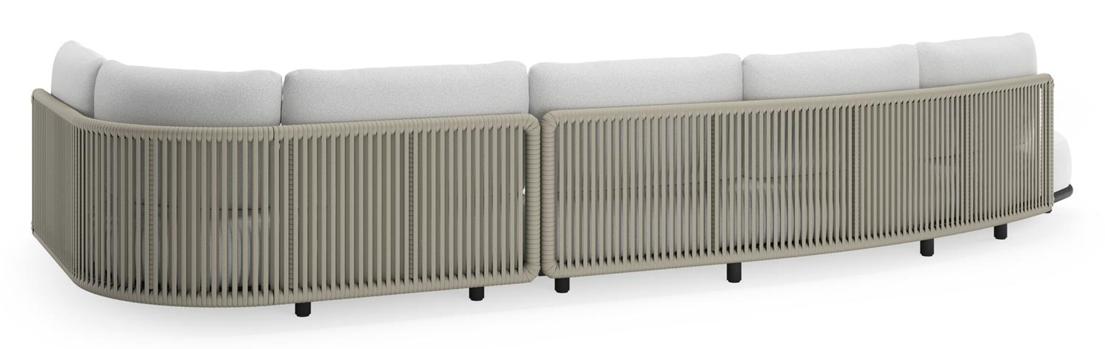 Lomano loungehoek in zwart aluminium en beige verticaal geweven luxe vlakke rope met Ego Birch all weather solica