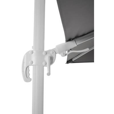 Avola zweefparasol met tiltfunctie in wit aluminium met grijs sunbrella® premium parasoldoek - L1 300 x L2 300 cm (met voet)