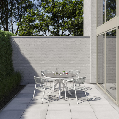 Vigo stapelbare tuinstoel in wit aluminium en grijs verticaal geweven rope