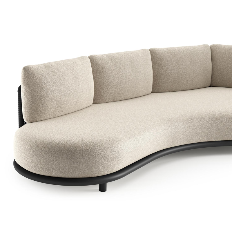 Lomano loungebank in zwart aluminium en zwart verticaal geweven luxe vlakke rope met marbella ecru all weather cosytica kussen