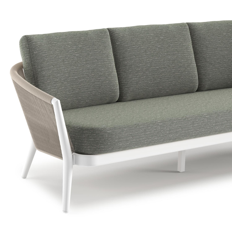 Orso loungebank in wit aluminium en beige verticaal geweven ronde rope met Slow Fern all weather sunbrella® luxe kussen