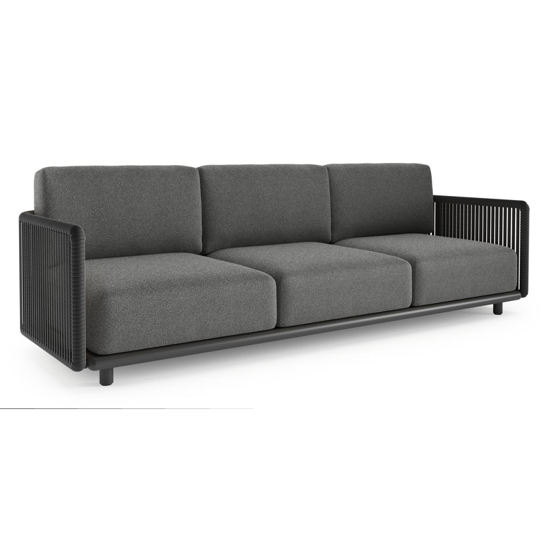 Canapé de jardin Organo en aluminium noir et corde luxe plate tissée verticalement noir et coussin en all weather Cosytica catania black