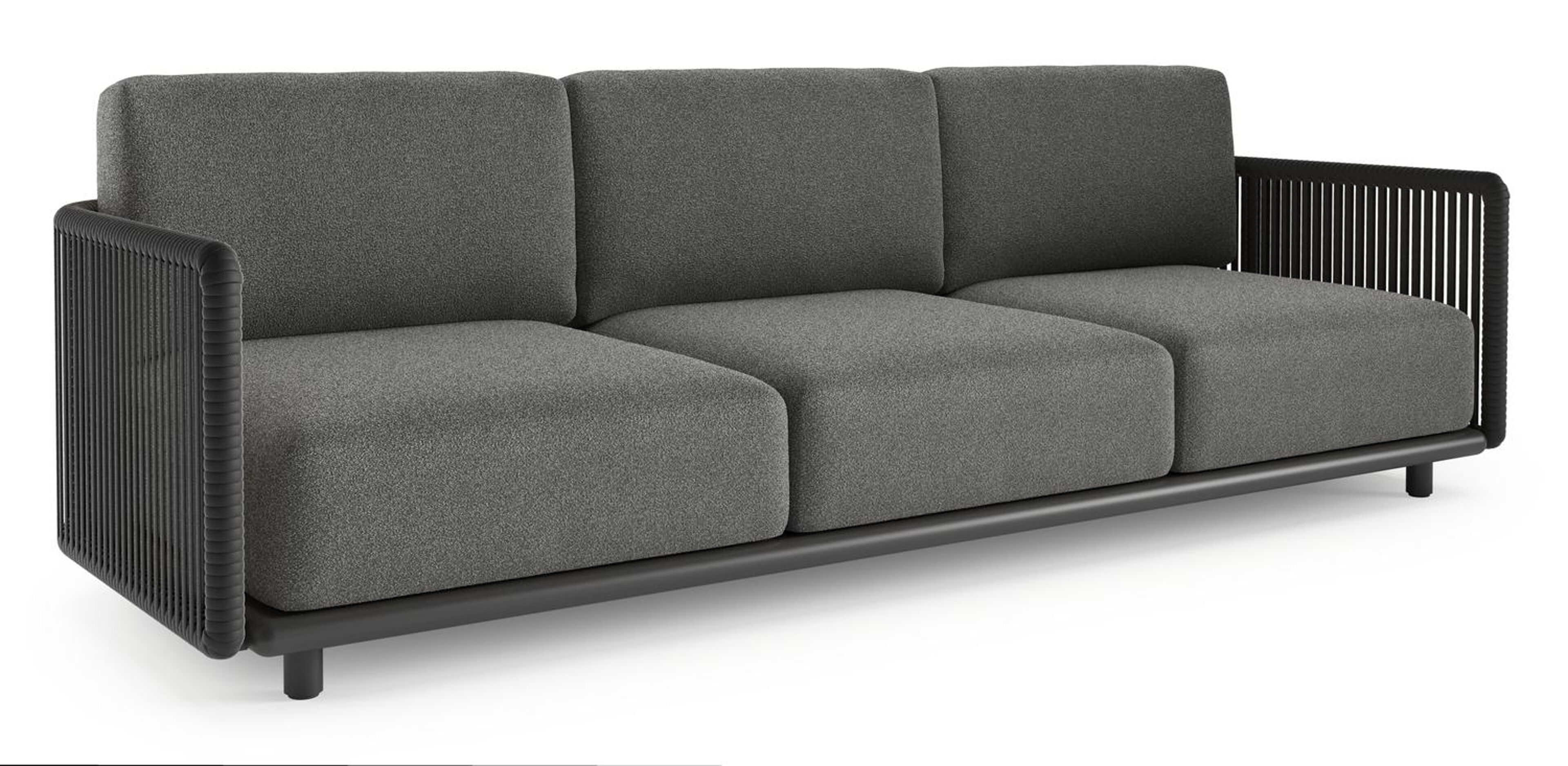 Canapé de jardin Organo en aluminium noir et corde luxe plate tissée verticalement noir et coussin en all weather Cosytica catania black