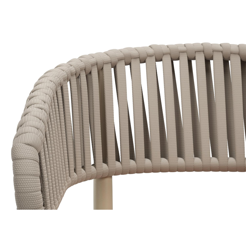 Tolfa stapelbare tuinstoel in beige aluminium en beige verticaal geweven luxe vlakke brede rope met stoelkussen in All Weather Sunbrella® Luxe Lopi Fawn