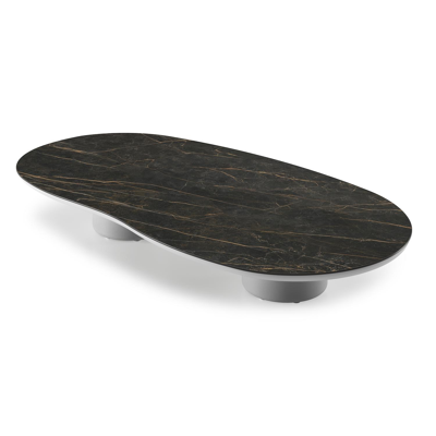 Amico loungetafel organisch in wit aluminium en volkeramiek Black Obsession - L 170 x B 91 x H 25 cm