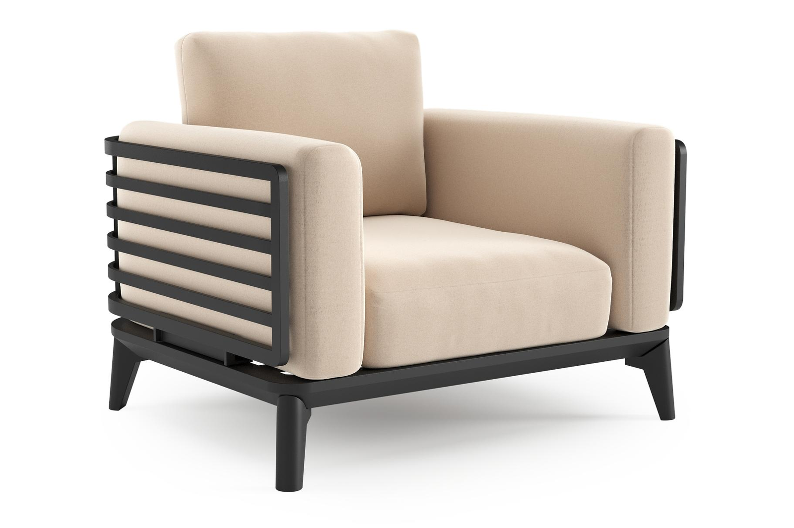 Mosa loungestoel in zwart aluminium met natte linen chalk all weather sunbrella premium kussen