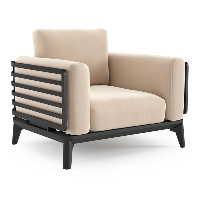 Mosa loungestoel in zwart aluminium met natte linen chalk all weather sunbrella premium kussen