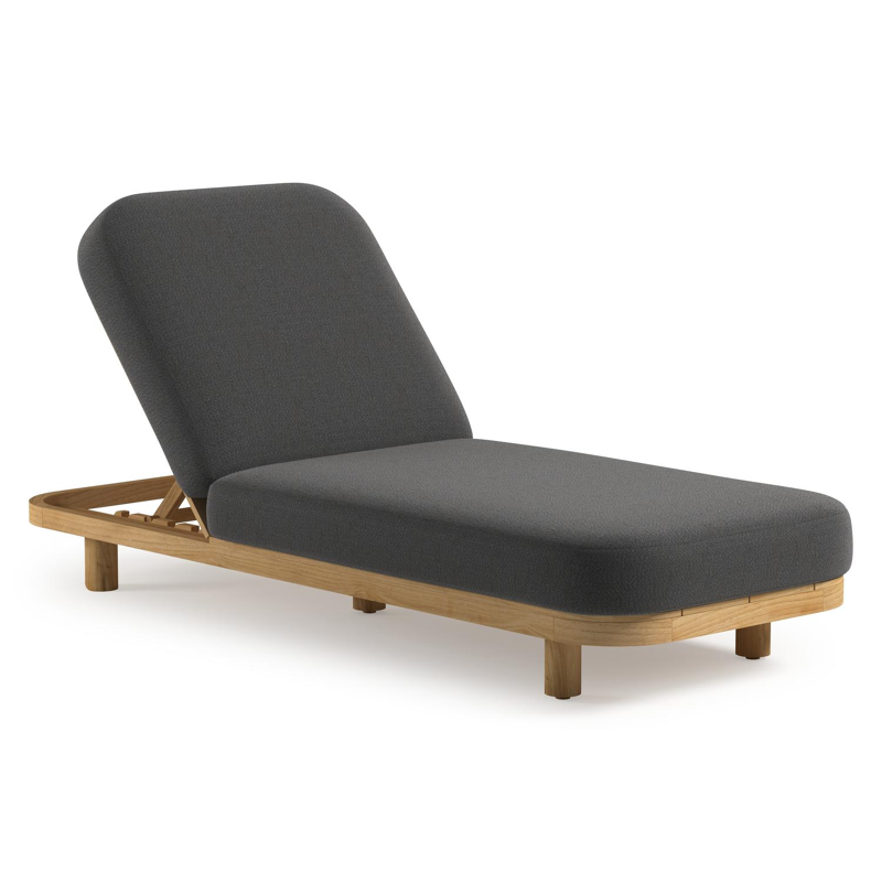 Chaise longue réglable Donato en teck avec All Weather Sunbrella® luxe savane tornado coussin