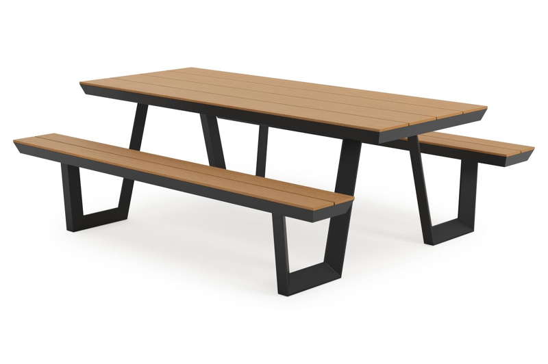 Altura picknicktafel in zwart aluminium en polywood tafelblad - L 220 x B 174 x H 74 cm
