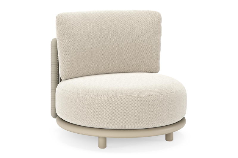 Lomano loungestoel in beige aluminium en beige verticaal geweven luxe vlakke rope met Lopi Marble all weather sunbrellaÂ® luxe