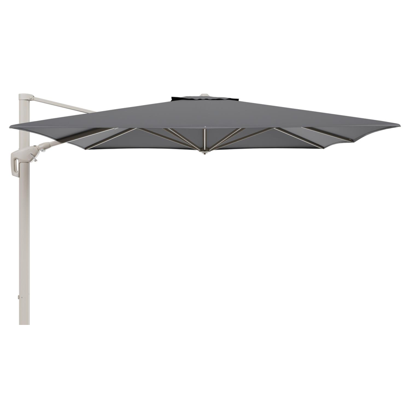 Minore zweefparasol met tiltfunctie in beige aluminium en Natte Charcoal Chine All Weather Sunbrella® Luxe parasoldoek - L1: 350 x L2: 350 cm (zonder voet) (zonder voet)