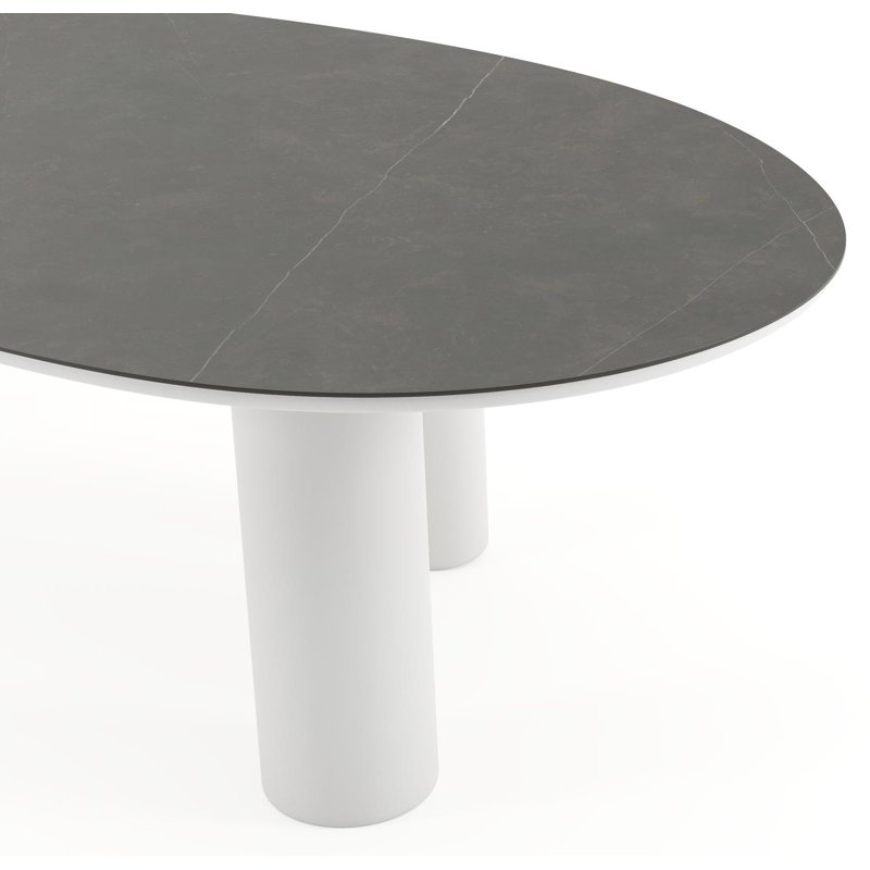 Table de jardin Amico mangue en aluminium blanc et céramique pleine Calatorao - Lg. 260 x Lrg. 130 x Haut. 73.5 cm