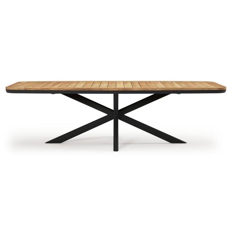 Pamplona bootvormige tuinset in zwart aluminium en teak natural finish met 8 Matera tuinstoelen