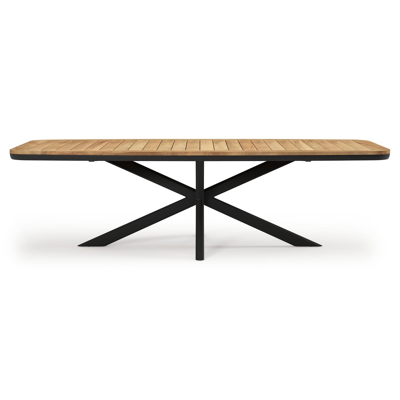 Pamplona bootvormige tuinset in zwart aluminium en teak natural finish met 8 Artena tuinstoelen