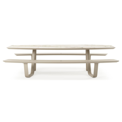 Forno picknicktafel bootvorm in beige aluminium en volkeramiek Colorado Dunes - L 280 x B 112 cm