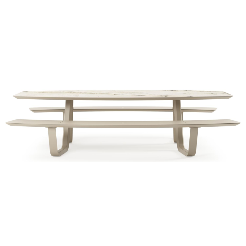 Forno picknicktafel bootvorm in beige aluminium en volkeramiek Colorado Dunes - L 280 x B 192 x H 72 cm