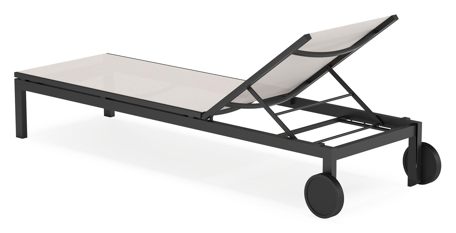 Chaise longue réglable Caravelle en aluminium noir et textilène simple beige