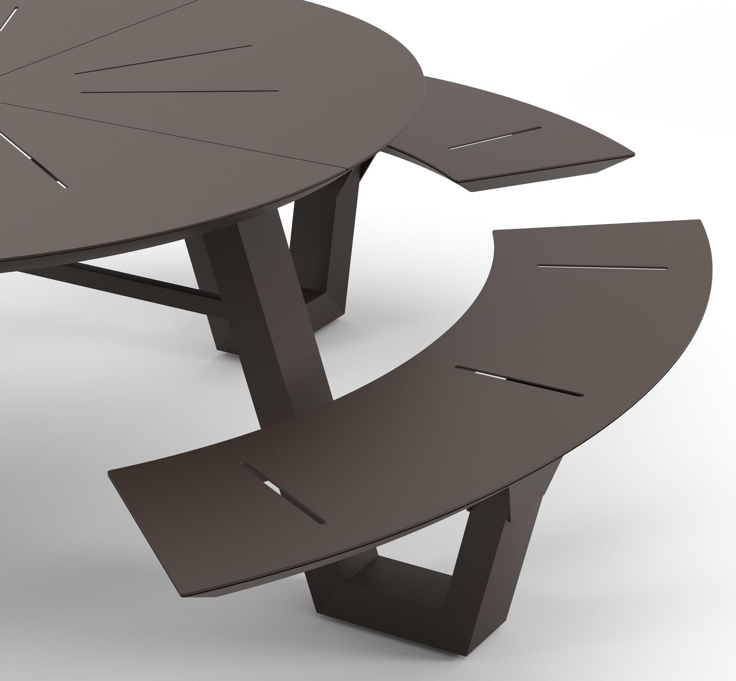 Rondino picknicktafel in donkerbruin aluminium - Dia. 236 x H 71.5 cm