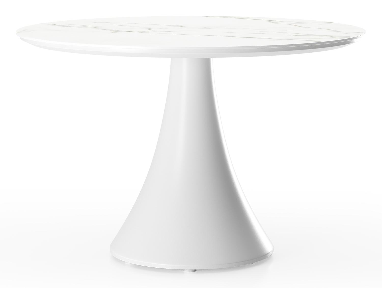 Table basse Fano en blanc aluminium et céramique pleine calacatta - Diam. 85 x Haut. 55 cm
