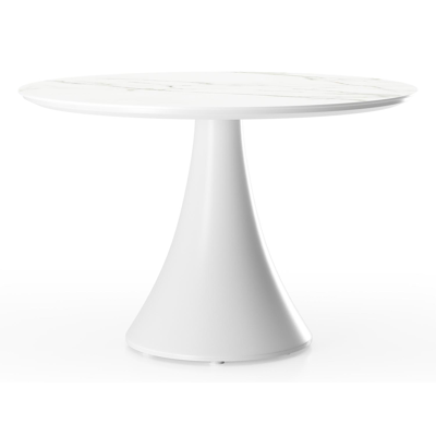 Table basse Fano en blanc aluminium et céramique pleine calacatta - Diam. 85 x Haut. 55 cm
