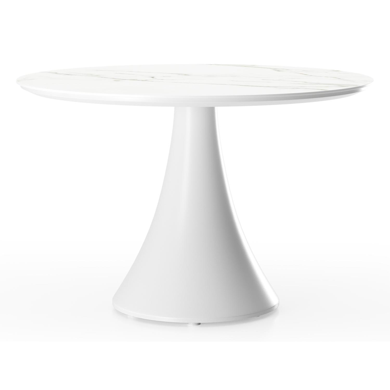 Table basse Fano en blanc aluminium et céramique pleine calacatta - Diam. 85 x Haut. 55 cm