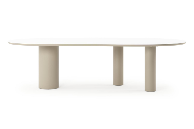 Organo tuintafel organisch in beige aluminium en volkeramiek Arctic White - L 280 x B 120 x H 74 cm