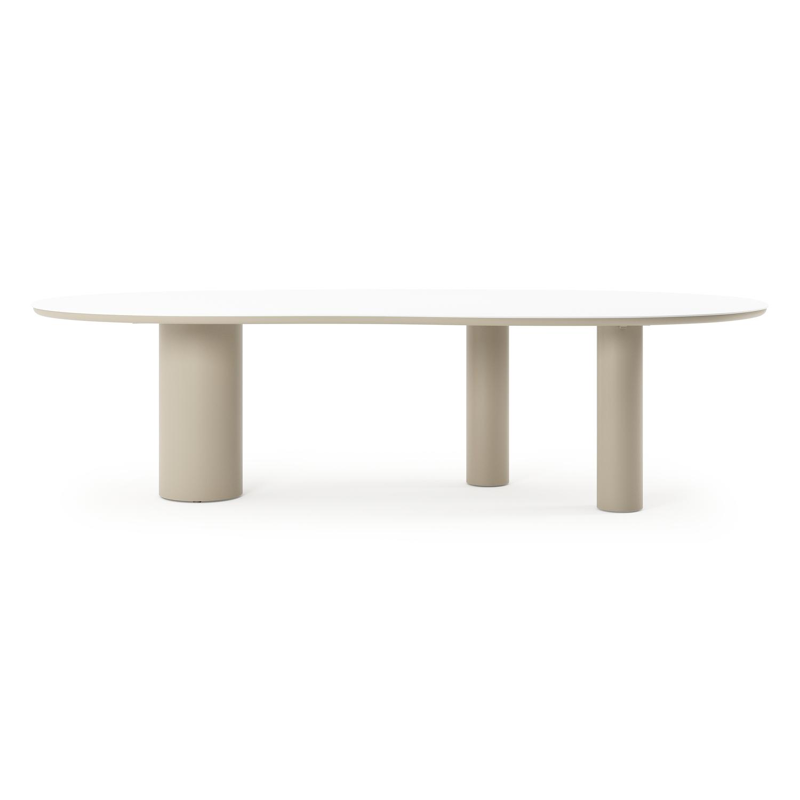 Organo tuintafel organisch in beige aluminium en volkeramiek Arctic White - L 280 x B 120 x H 74 cm