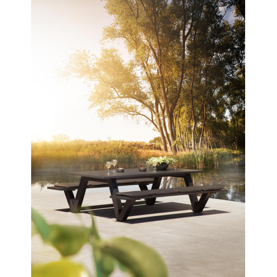 Norma picknicktafel in zwart aluminium - L 240 x B 213 x H 74 cm